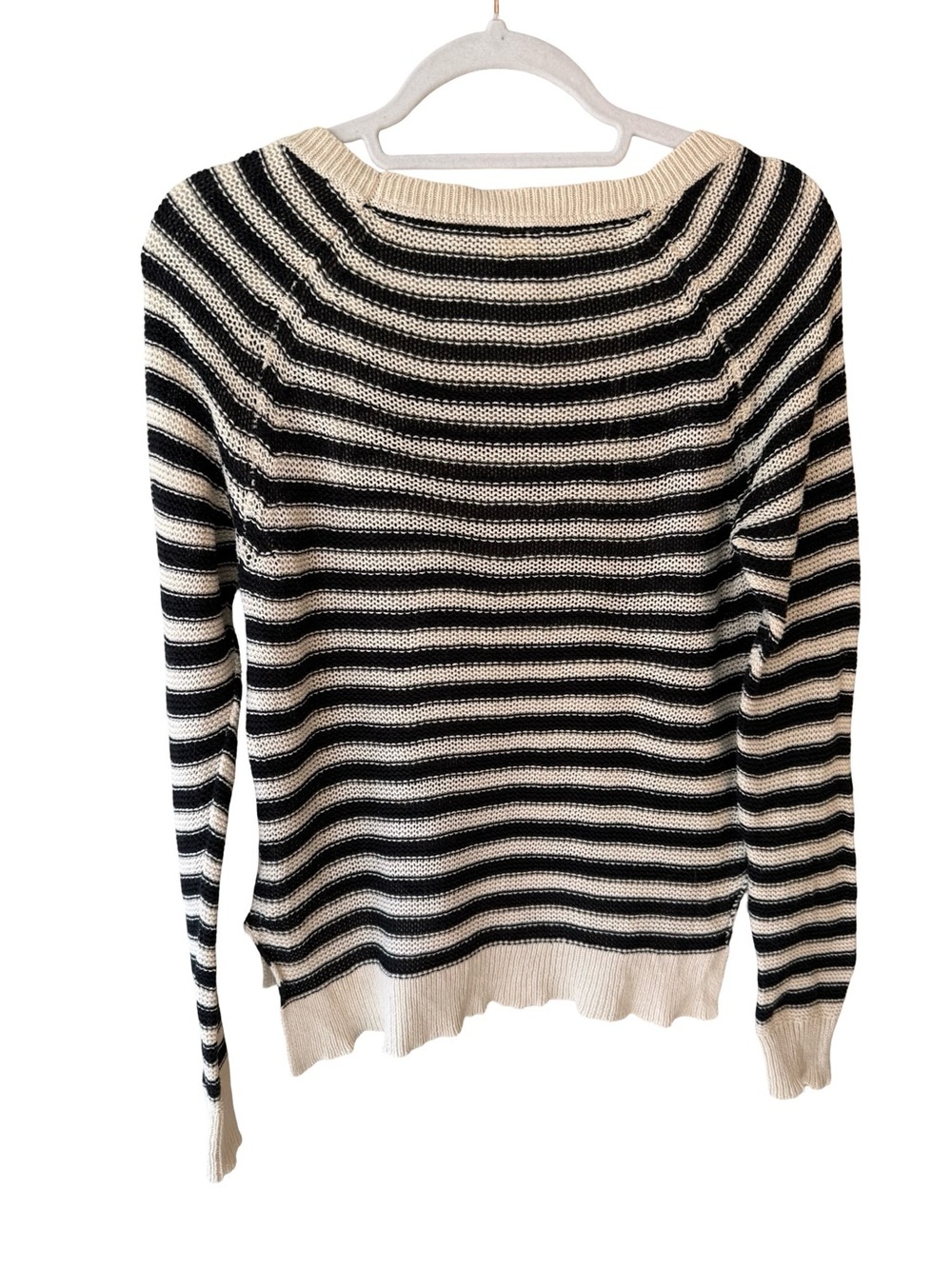 Roxy Black and Cream Striped Crewneck Sweater Size M Beach Coastal Lightweight - Picture 3 of 16